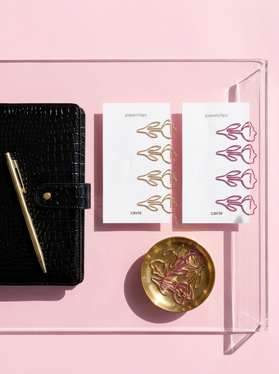 Tulip flower-shaped gold paperclips by Cavie, planner page markers