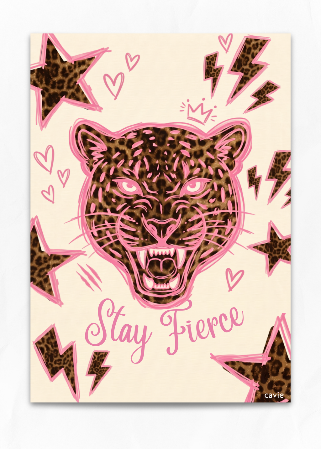 Stay Fierce planner dashboard insert, leopard with stars and lightning, A5 six-ring cover page by Cavie