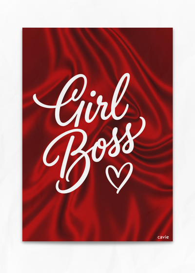 Girl Boss planner dashboard insert, red script on satin, A5 six-ring cover page by Cavie