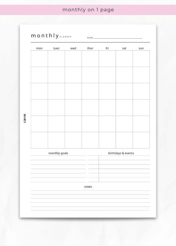 Monthly Planner Inserts – One Page