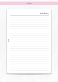 Lined notes insert for A5 six-ring planners by Cavie, clean ruled pages