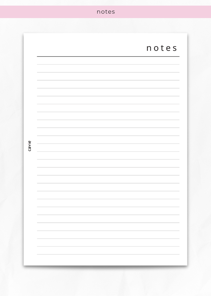 Lined notes insert for A5 six-ring planners by Cavie, clean ruled pages