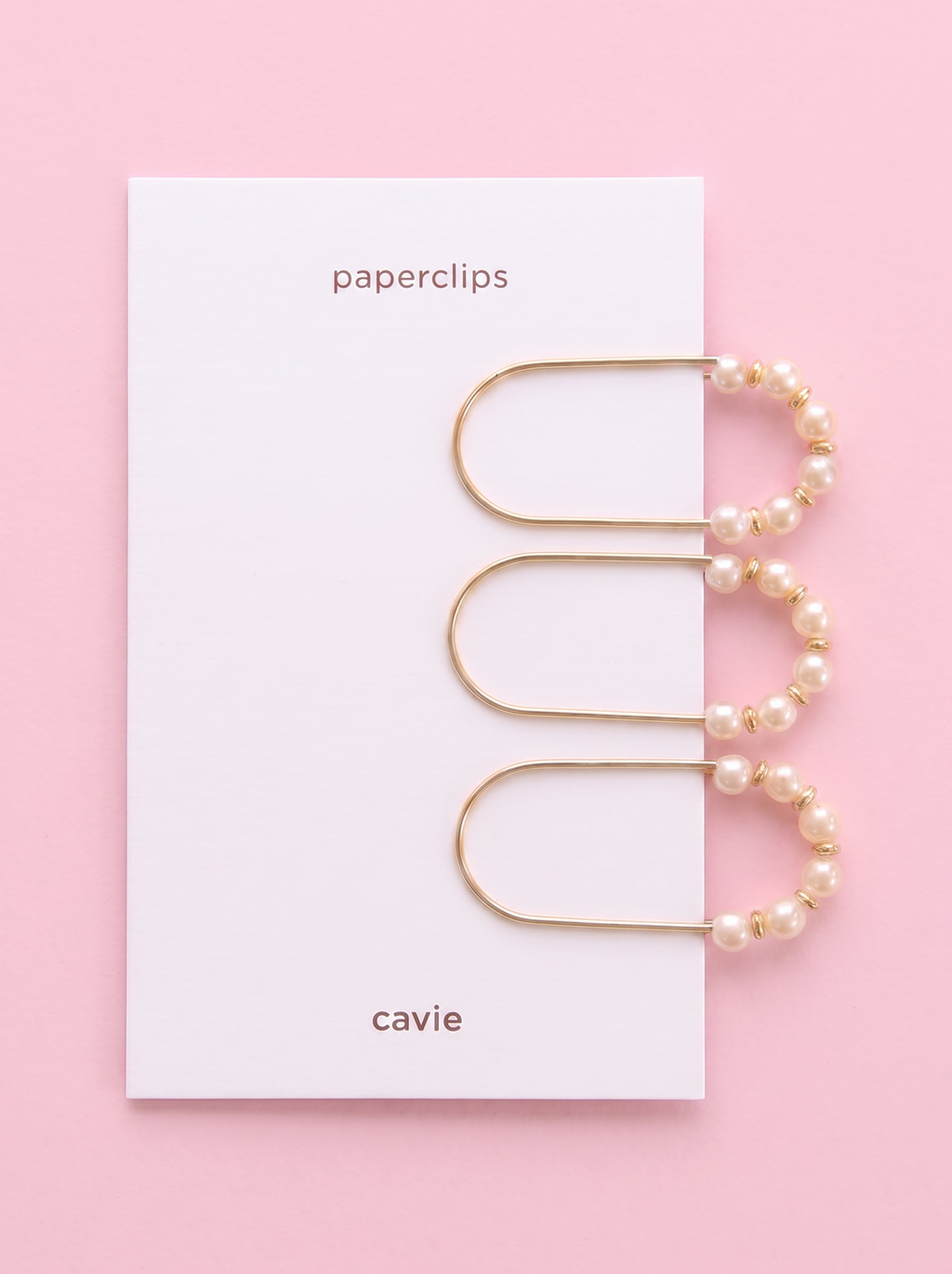 Cavie pearl beaded gold paperclips, styled view