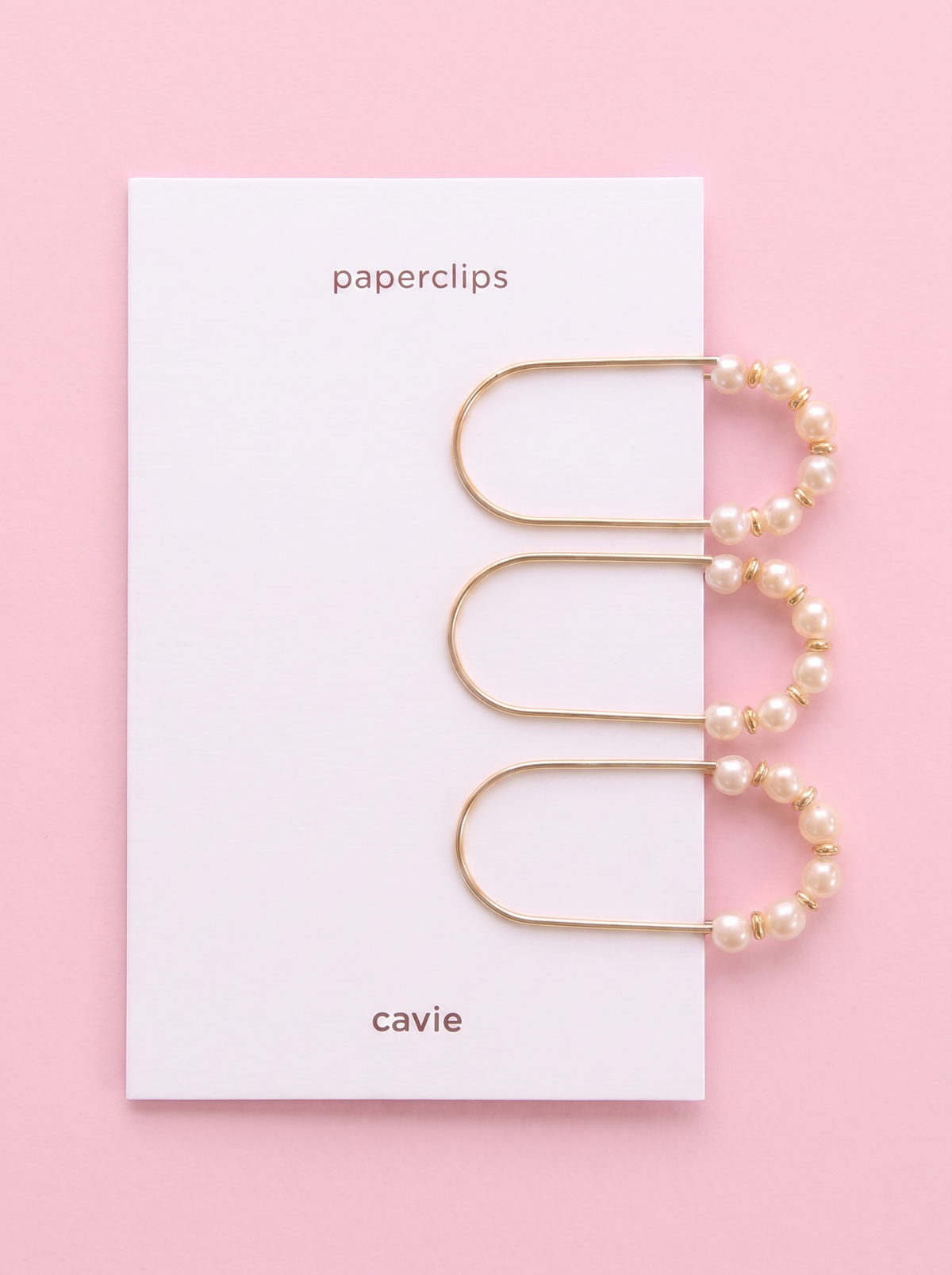 Cavie pearl beaded gold paperclips, styled view