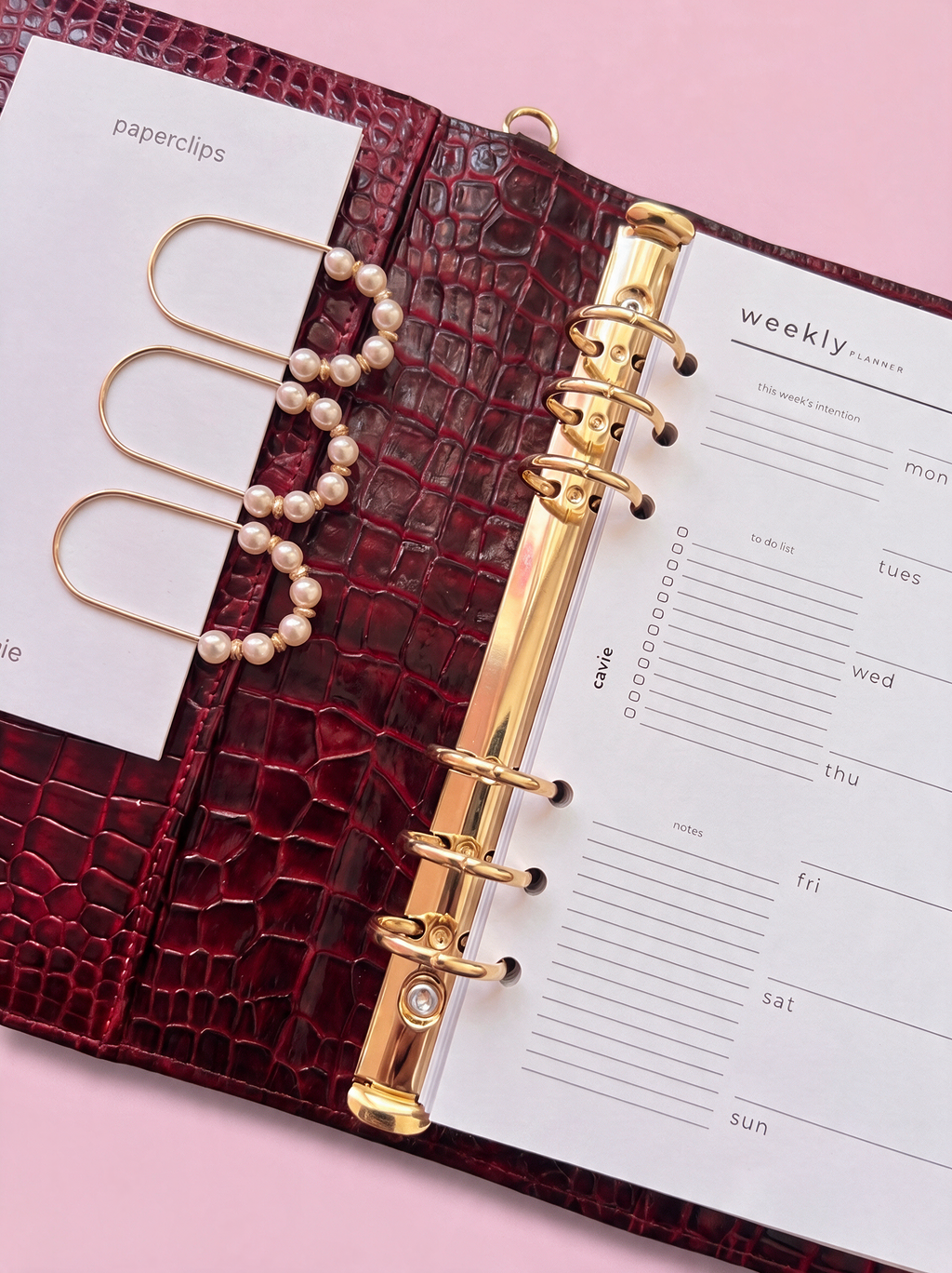 Gold paperclips with pearl beading by Cavie, planner page markers