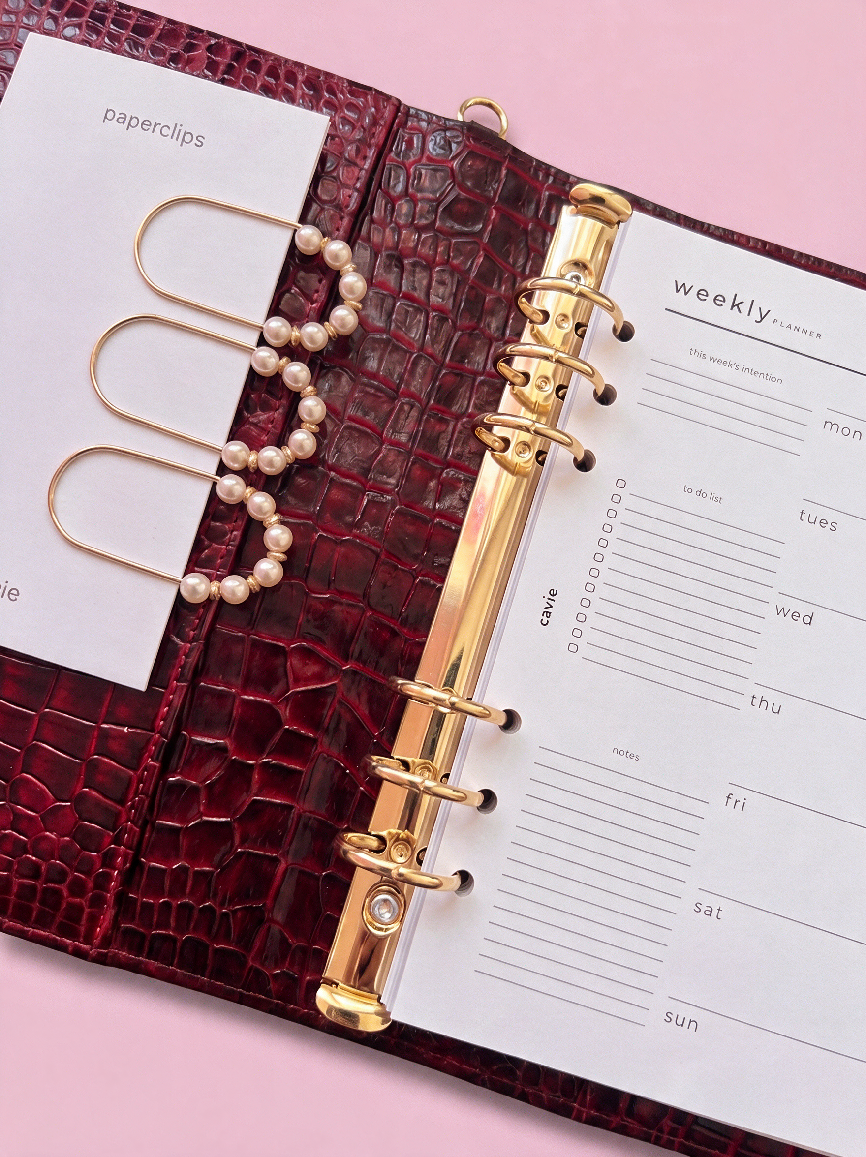Gold paperclips with pearl beading by Cavie, planner page markers