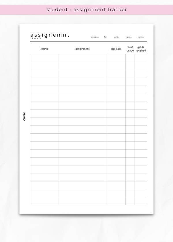 Assignment Tracker Inserts