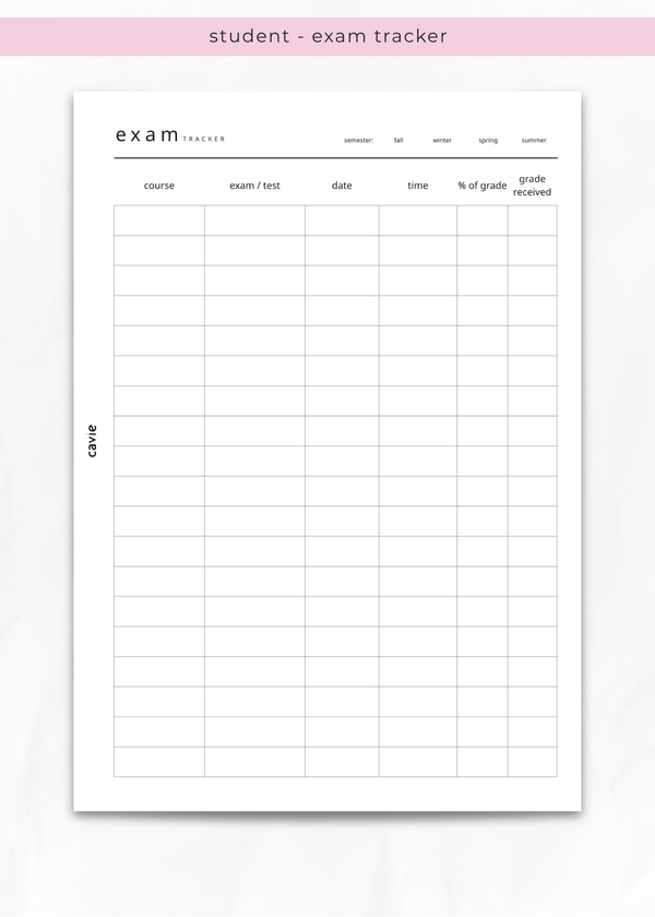 Exam Tracker Inserts