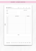 student project planner insert to track deadlines, actionable items, due dates and a progress tracker