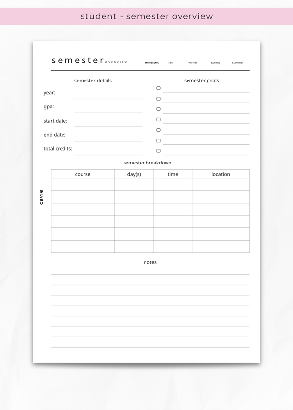 Semester Overview Inserts