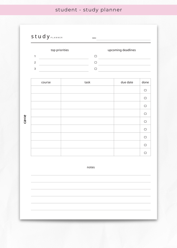Study Planner Inserts
