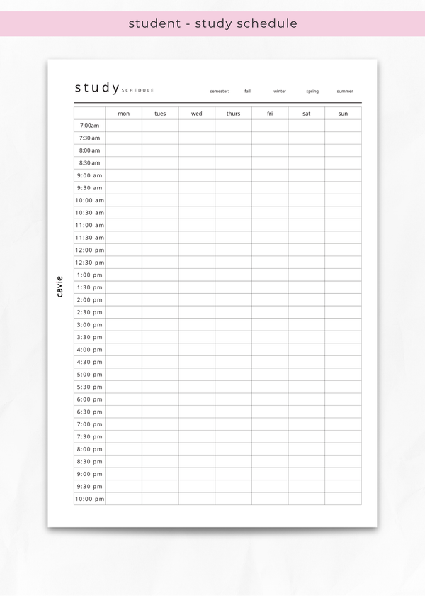 Study Schedule Inserts