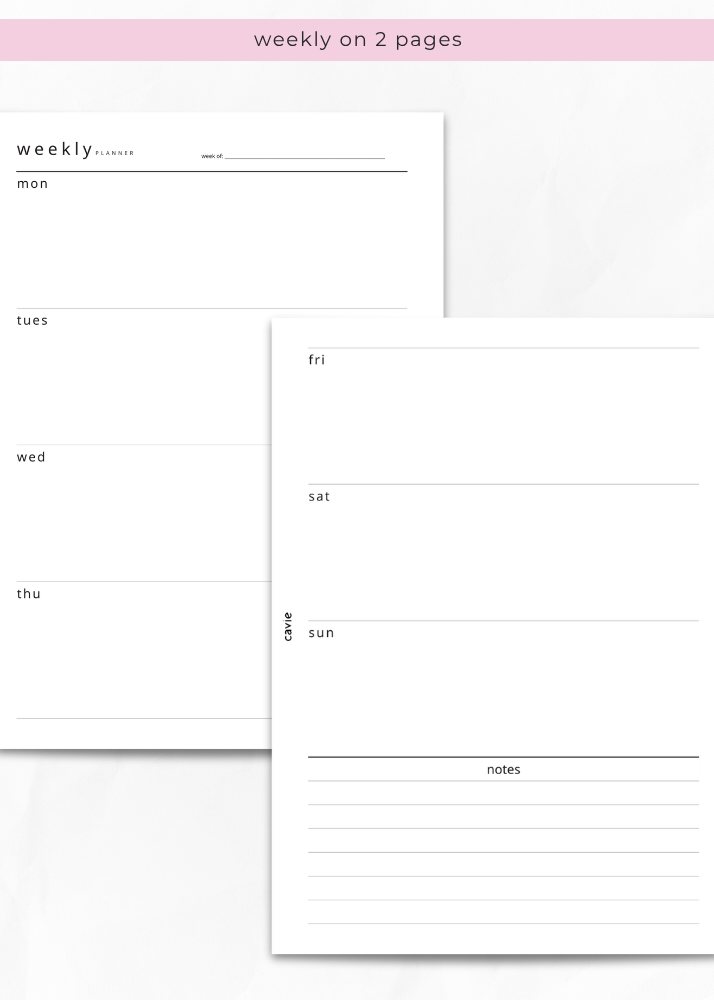 Two-page weekly planner insert for A5 six-ring binders by Cavie, week across two pages