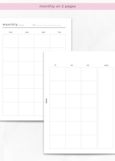 Two-page monthly planner insert for A5 six-ring binders by Cavie, month across two pages